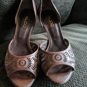 Aldo brown peep toe heels